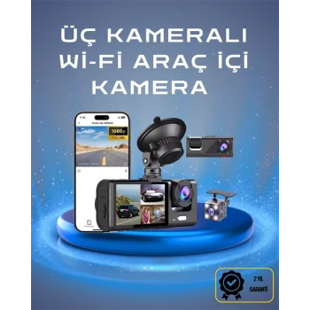 Mey İthalat® Üç Kameralı 1080p Full HD Araç İçi Kamera – G-Sensörlü ve Gece Görüşlü
