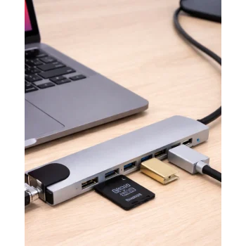 Mey İthalat® USB C Çoklu Port Adaptör HDMI USB Ethernet SD Kart Hub
