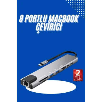 Mey İthalat® Usb Type-c Hub Dönüştürücü Çevirici Çoklayıcı Macbook Çevirici 8 Portlu