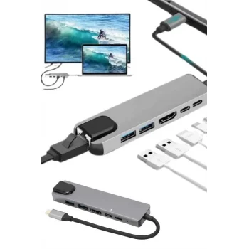 Mey İthalat® Usb Type-c Hub Dönüştürücü Çevirici Çoklayıcı Macbook Çevirici 8 Portlu