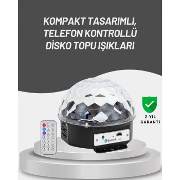 Mey İthalat® Uzaktan Kumandalı RGB LED Disko Topu Bluetooth Hoparlörlü