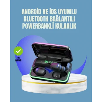 Mey İthalat® Uzun Pil Ömürlü E10 Powerbank Bluetooth Kulaklık LED Gösterge