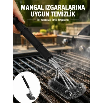 Mey İthalat® Uzun Saplı Izgara Temizleme Fırçası Çelik Telli Yeni Nesil