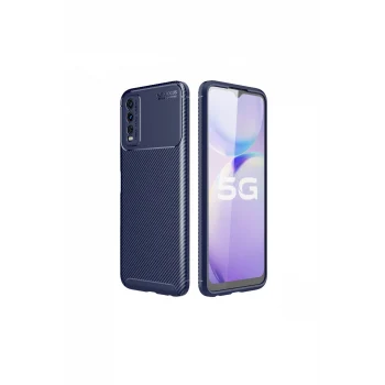 Mey İthalat®  Vivo Y11S Kılıf Auto Focus Karbon Kapak - Lacivert