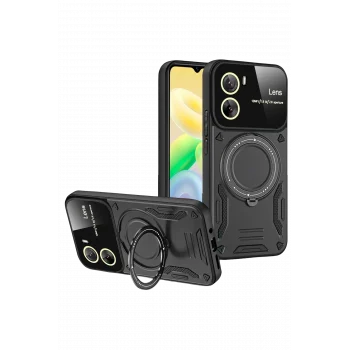 Mey İthalat®  Vivo Y16 Kılıf Joy Lens Standlı Kapak - Siyah