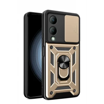Mey İthalat®  Vivo Y17S Kılıf Pars Lens Yüzüklü Silikon - Gold