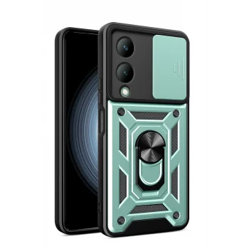 Mey İthalat®  Vivo Y17S Kılıf Pars Lens Yüzüklü Silikon - Yeşil