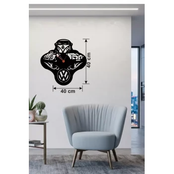 Mey İthalat® Vosvos ve Retro Araba Temalı Ahşap Duvar Saati - 40x40 cm Lazer Kesim