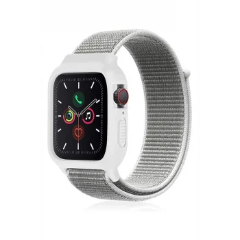 Mey İthalat®   Watch 38mm Hasırlı Cırtcırtlı Kasalı Kordon - Beyaz