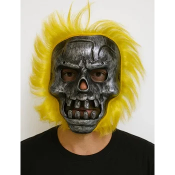 Mey İthalat® Wild Skull - Metal Kafatası Sarı Saçlı İskelet Maske