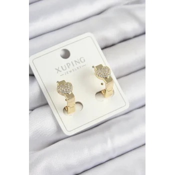 Mey İthalat® Xuping Zirkon Taşlı Kalp Model Gold Renk Kadın Küpe