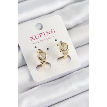 Mey İthalat® Xuping Zirkon Taşlı Kalp Model Gold Renk Kadın Küpe