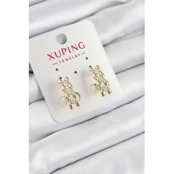 Mey İthalat® Xuping Zirkon Taşlı Sıralı Damla Model Gold Renk Kadın Küpe