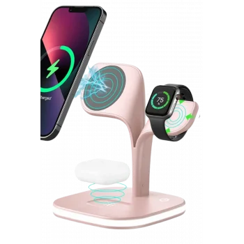 Mey İthalat® YM-UD22 Kablosuz Şarj Masaüstü Set - Pembe