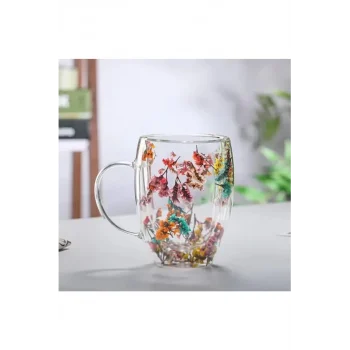 Organik Çiçekli Borosilikat Bardak 350 Ml. Royaleks-BRD-150 BH