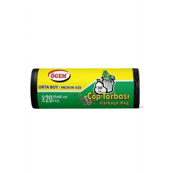 Orta Boy Çöp Torbası 55 x 60 cm 20 Li Rulo x 5 Paket = 100 Adet (Siyah)