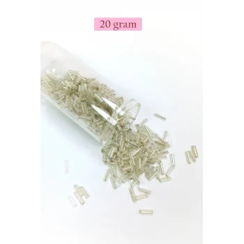 Uzun Boru Kesme Boncuk Çap 2mm Uzunluk 10 mm - 20 Gram - Gümüş - BNC232
