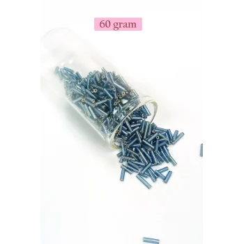 Uzun Boru Kesme Boncuk Çap 2mm Uzunluk 10 mm - 60 Gram - Camgöbeği Mavi - BNC267