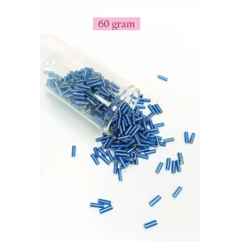 Uzun Boru Kesme Boncuk Çap 2mm Uzunluk 10 mm - 60 Gram - Mavi - BNC281