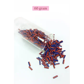 Uzun Boru Kesme Boncuk Çap 2mm Uzunluk 10 mm - 60 Gram - Turuncu Mavi - BNC277