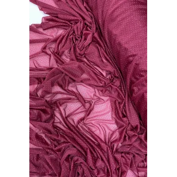 Yağmur Damlası Simli Abiye Elbise Şallık Tül Kumaş Bordo 23