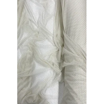 Yağmur Damlası Simli Abiye Elbise Şallık Tül Kumaş Ekru 12