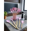 Mey İthalat® 12 Parça Bambu Saplı Silikon Mutfak Gereçleri Seti - Pembe Mutfak Servis Seti