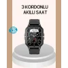 Mey İthalat® 3 Kordonlu Akıllı Saat Uzun Pil Süreli