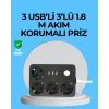 Mey İthalat® 3 USB Çıkışlı 4’lü Akıllı Priz 2500W 2 Metre Kablo