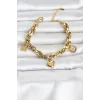 Mey İthalat® 316L Çelik Gold Renk Charmlı Kalın Burgu Model Kadın Bileklik