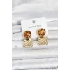 Mey İthalat® 316L Çelik Gold Renk Leopar Desenli Plaka Model Kadın Küpe