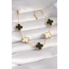 Mey İthalat® 316L Çelik Gold Renk Siyah Beyaz Yonca Model Kadın Bileklik