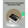 Mey İthalat® 4 Prizli 3 USB Portlu Anahtarlı Akım Korumalı Priz