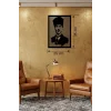 Mey İthalat® Atatürk Line Art Metal Görünümlü Ahşap Tablo - Modern Ofis ve Ev Dekoru
