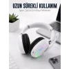 Mey İthalat® Beyaz Bluetooth 5.0 Mikrofonlu Kablosuz Kulak Üstü Kulaklık RGB Işıklı Type-C Şarjlı