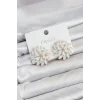 Mey İthalat® Beyaz Renk Kristal Taşlı Çiçek Model Kadın Küpe