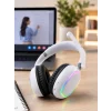 Mey İthalat® Bluetooth 5.0 Beyaz Kulak Üstü Kablosuz Kulaklık Mikrofonlu RGB Aydınlatmalı