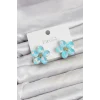 Mey İthalat® Buz Mavisi Renk Kristal Taşlı Çiçek Model Kadın Küpe