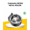 Mey İthalat® Çakmaklı Küllük Paslanmaz Metal Yuvarlak Tasarım