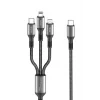Mey İthalat®  DC62 3in1 Type-C to 60W Type-C / 12W Lightning / 15W Micro 1.2M Hızlı Şarj Kablo - Siyah