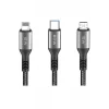 Mey İthalat®  DC62 3in1 Type-C to 60W Type-C / 12W Lightning / 15W Micro 1.2M Hızlı Şarj Kablo - Siyah