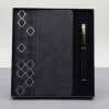 Mey İthalat®  Desenli Siyah Deri Defter Kalem Set