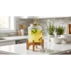 Mey İthalat® Geyik Figürlü Gold Lüks Cam İçecek Sebili - 3.6 Litre Bambu Standlı Meyve Suyu Kovası