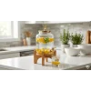 Mey İthalat® Geyik Figürlü Gold Lüks Cam İçecek Sebili - 3.6 Litre Bambu Standlı Meyve Suyu Kovası