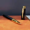 Mey İthalat®  Gold Desen Siyah Deri Defter Kalem Set