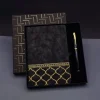 Mey İthalat®  Gold Desen Siyah Deri Defter Kalem Set
