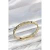 Mey İthalat® Gold Renk Pirinç Yonca Model Zirkon Taşlı Kadın Kelepçe Bileklik