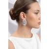 Mey İthalat® Gümüş Renk Zirkon Taşlı Çiçek Model Kadın Abiye Küpe