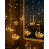 Mey İthalat® Hilal Yıldız LED Ramazan Işığı 3 Metre Dekoratif Perde Aydınlatması