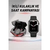 Mey İthalat® İkili Set Dev Kampanya Ucuz Kulaklık Ucuz Akıllı Saat Gürültü Önleyici Uzun Pil Ömrü